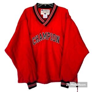 Vtg 90s Champion Logo Spellout Windbreaker Pullover V Neck Mens Sz L Streetwear